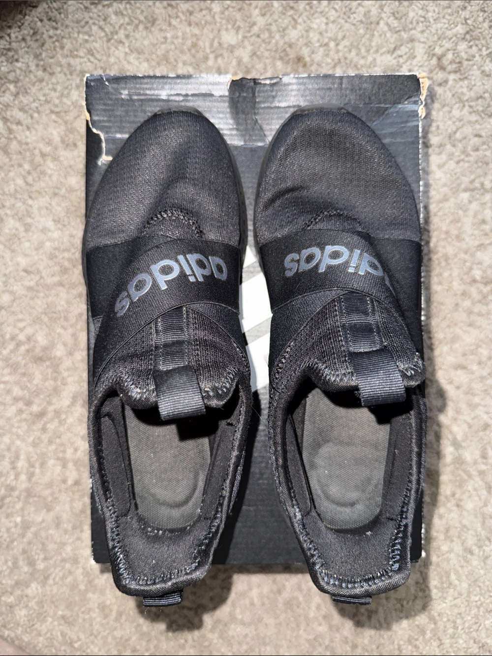 adidas Black Slip-On Performance Shoes with Logo Strap